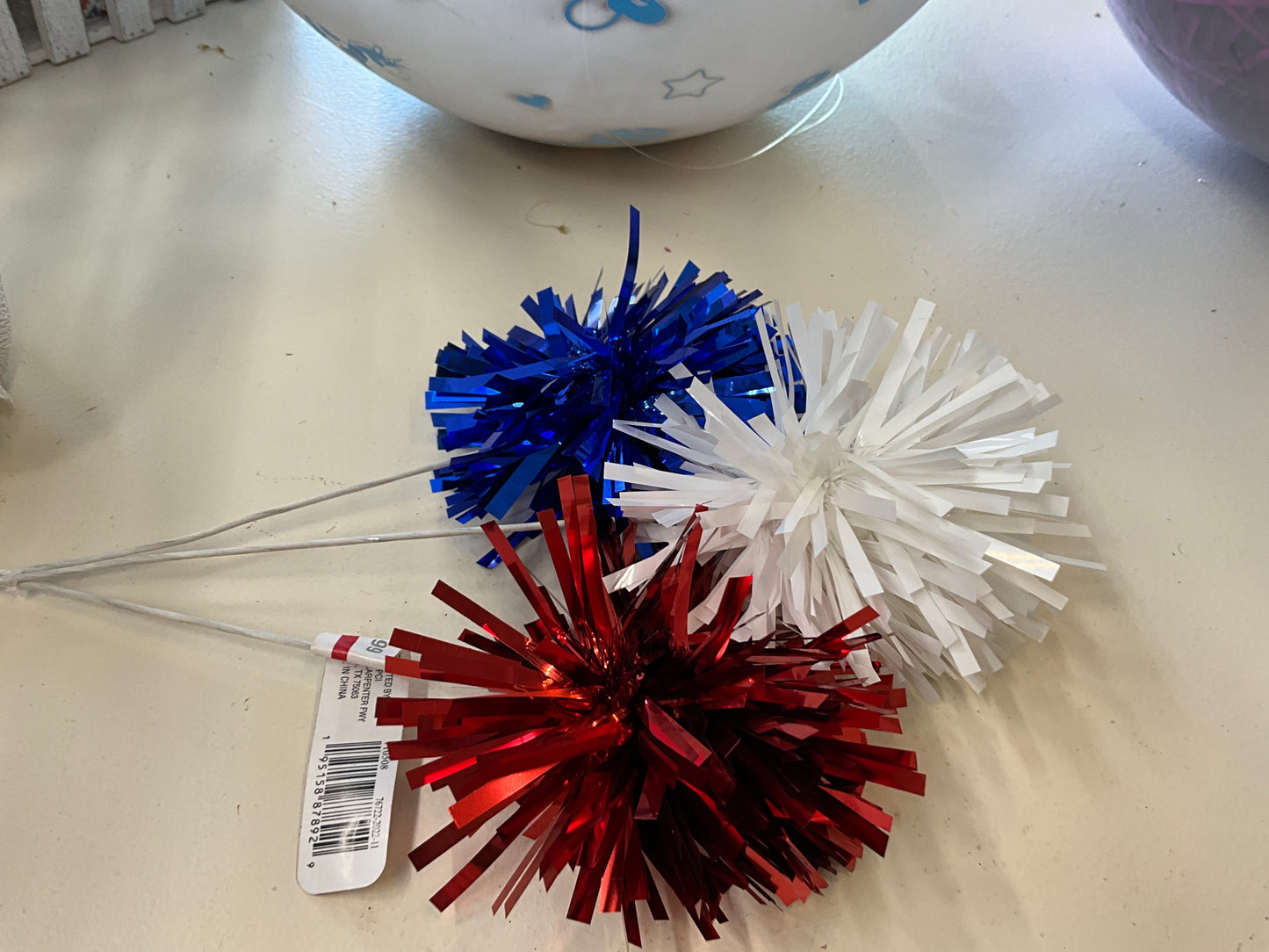 Red white and blue pompom pick