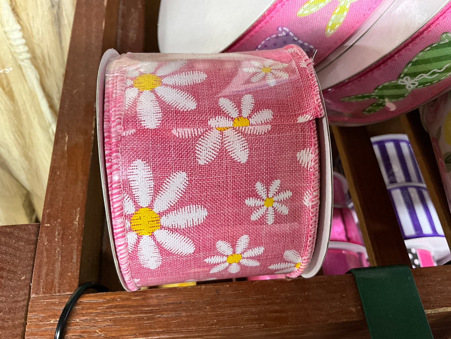 Pink Daisy Print Ribbon - CancreekDesigns