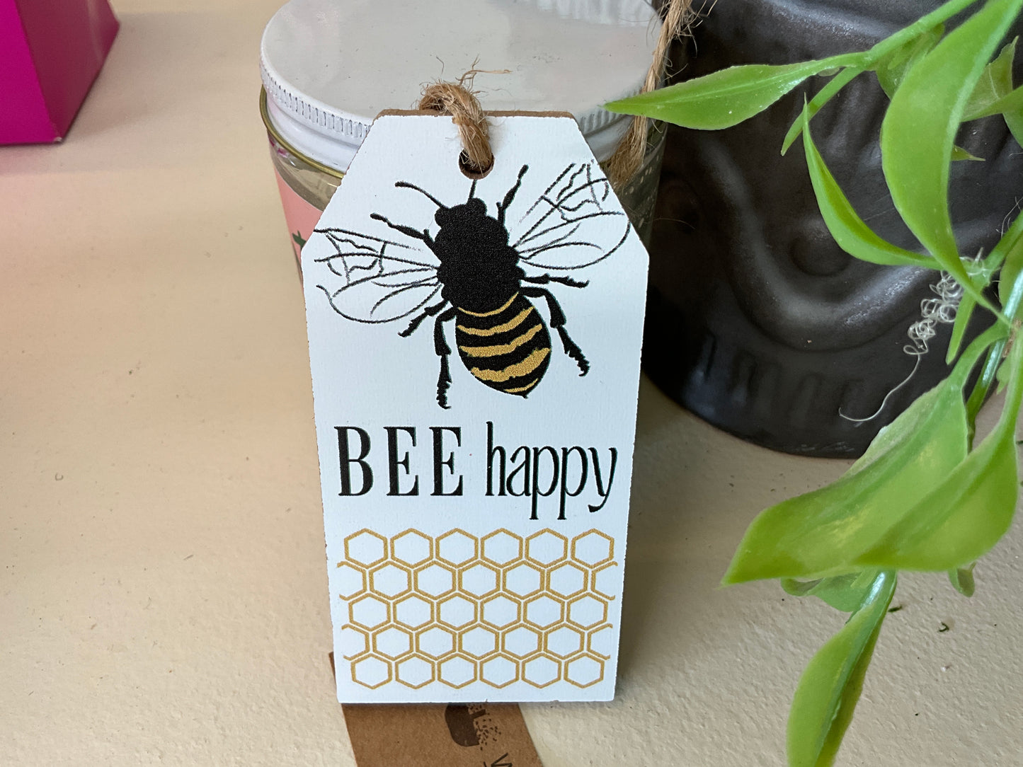 Wood bee happy tag - CancreekDesigns