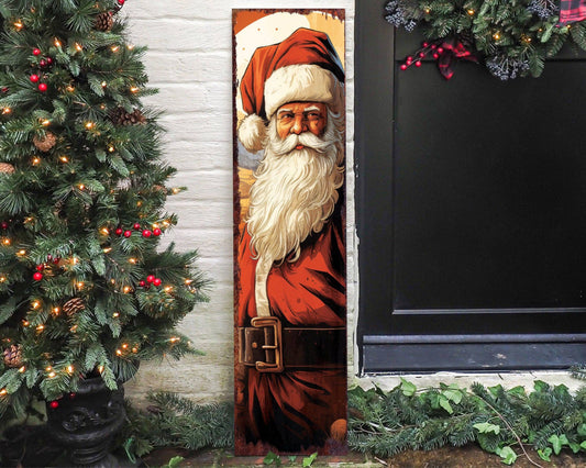 36in Vintage Santa Christmas Porch Sign - Front Porch Christmas Welcome Sign, Vintage Christmas Decoration, Modern Farmhouse Entryway Board