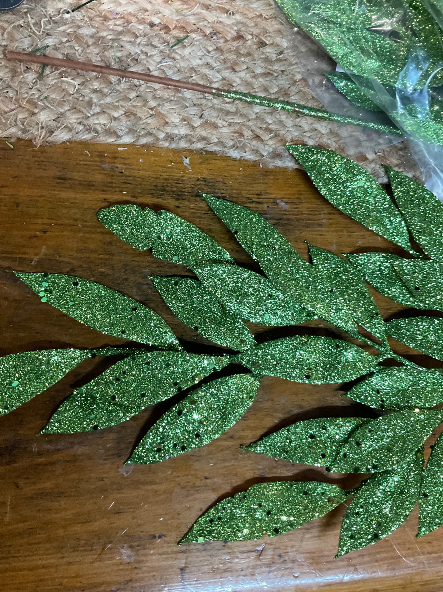 Green Glitter Bay Leaf Spray - CancreekDesigns