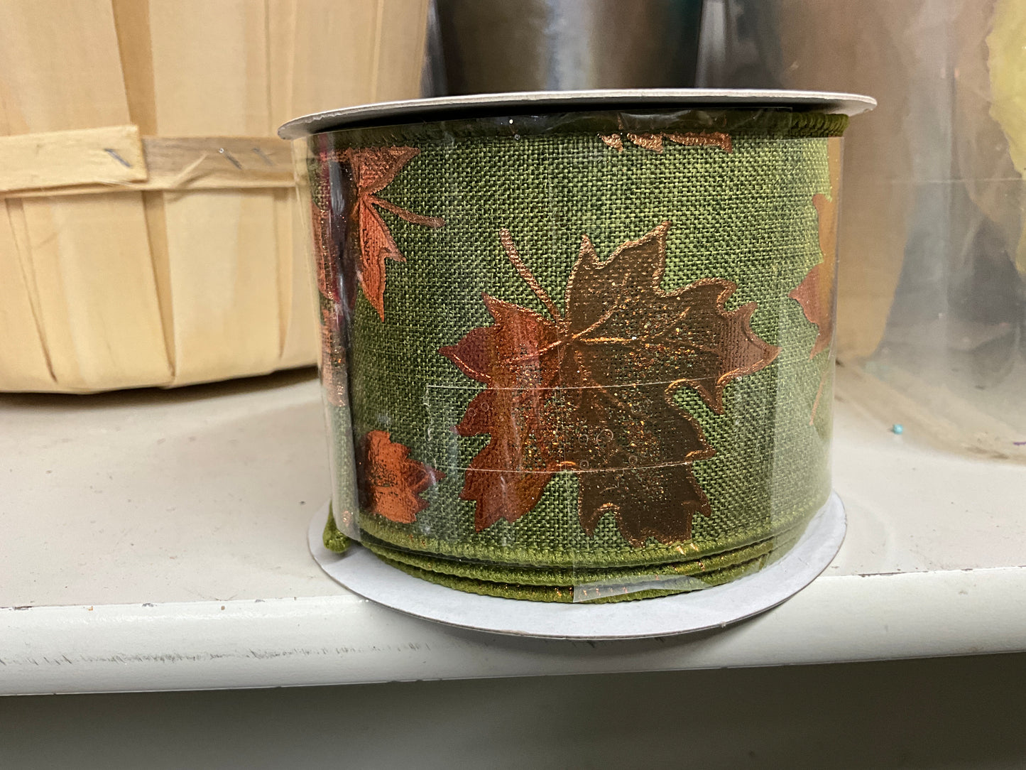 Green Ribbon With Gold Maple Leaves - CancreekDesigns