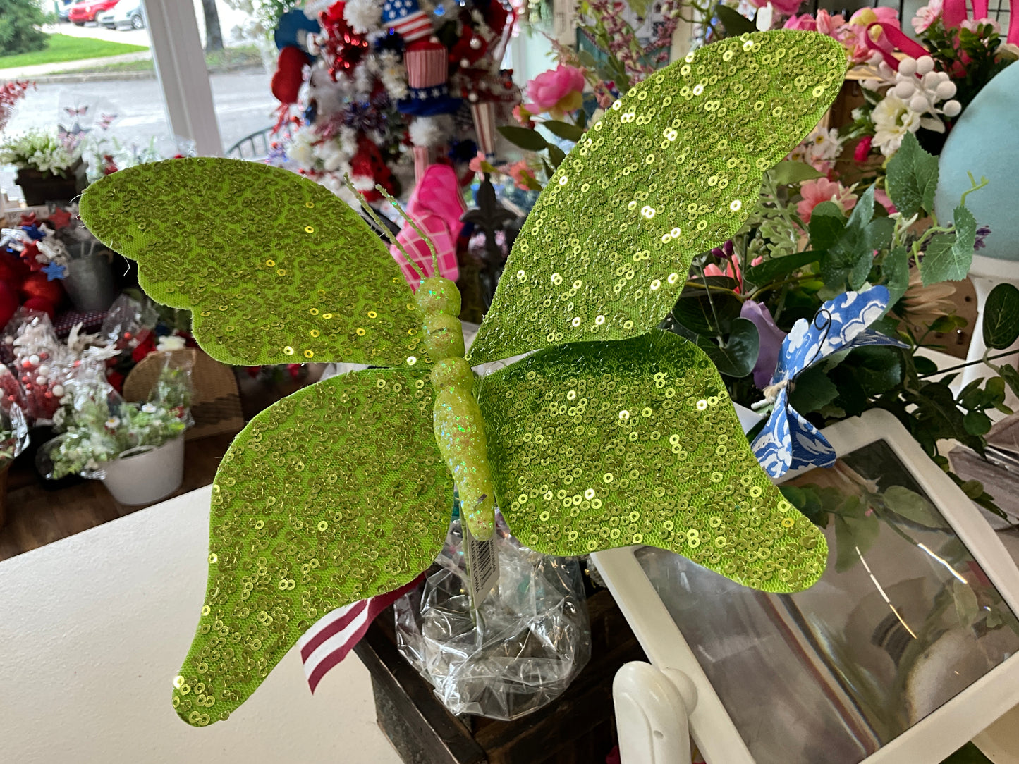 11” Sequin Butterfly Pick Green