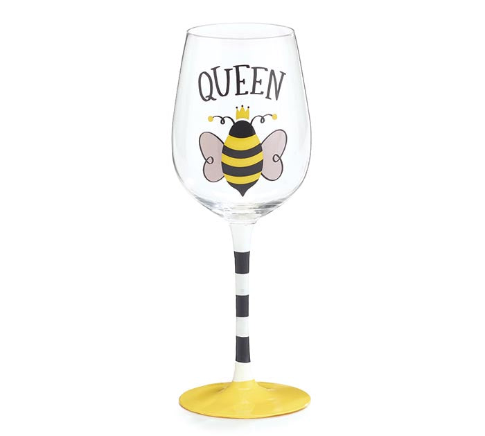 STEMMED WINE GLASS QUEEN BEE - CancreekDesigns