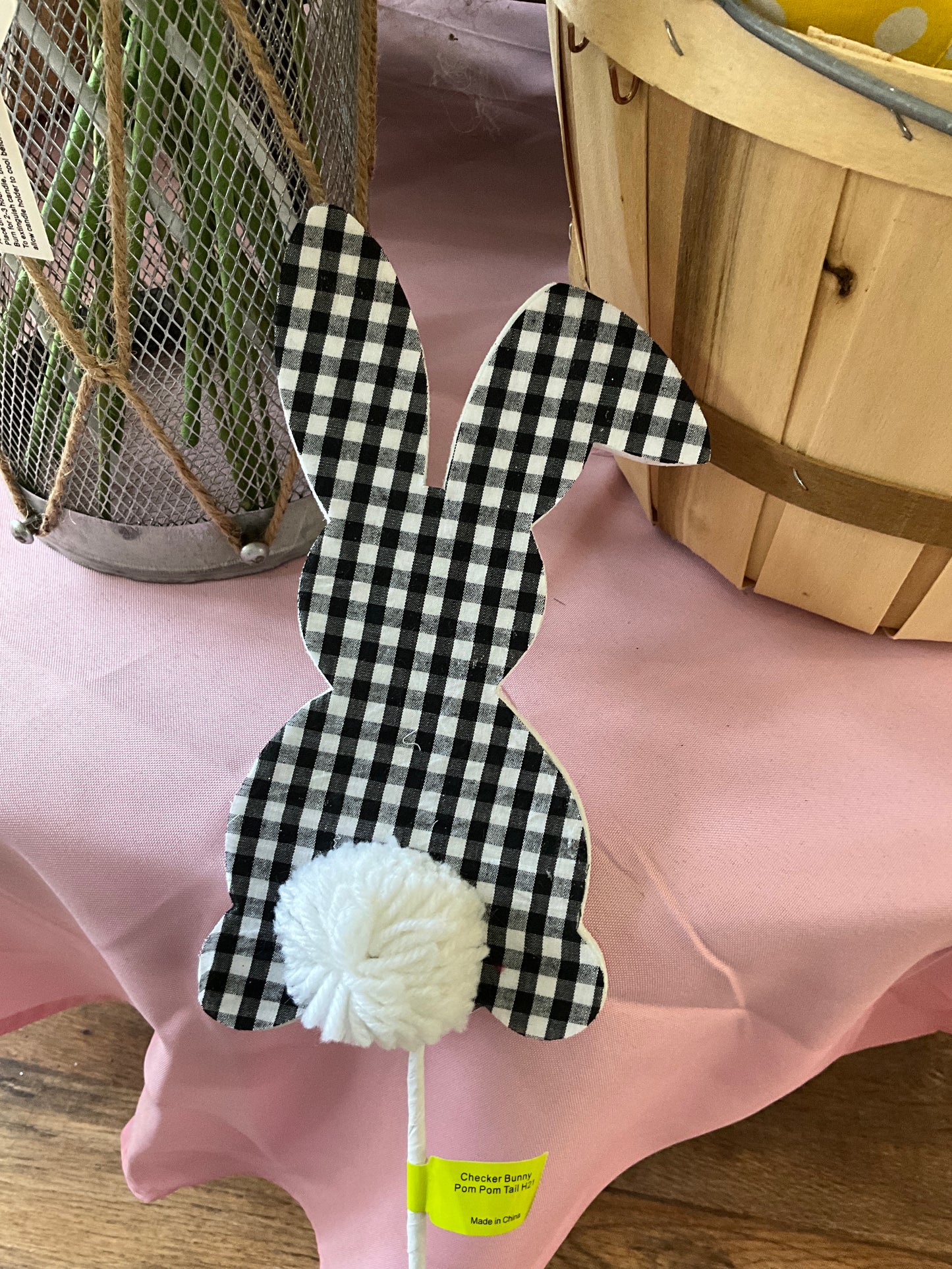 21" Check Bunny Pom Pom Tail Pick: Black