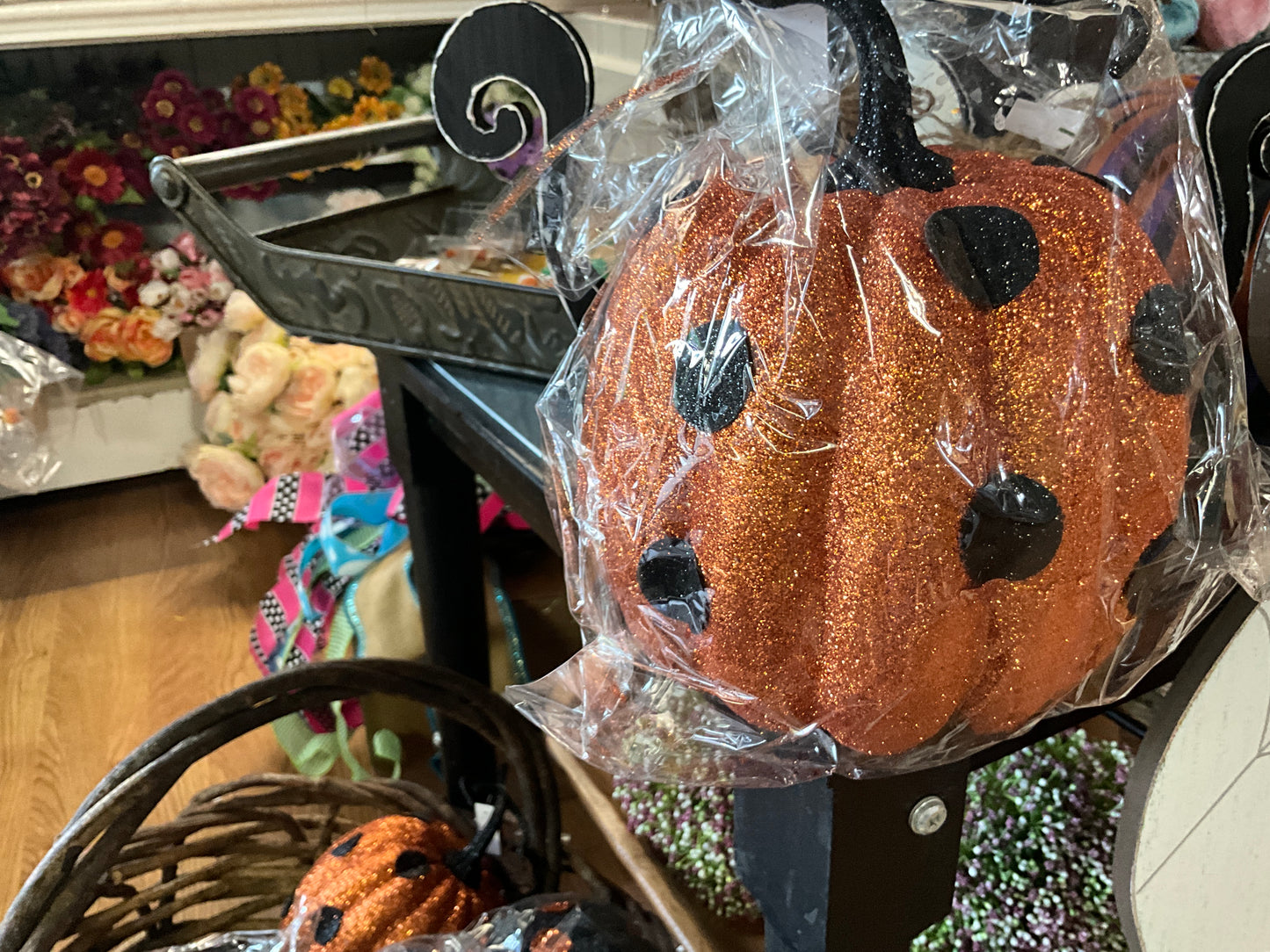 Orange Glittered Polka Dot Pumpkin - CancreekDesigns