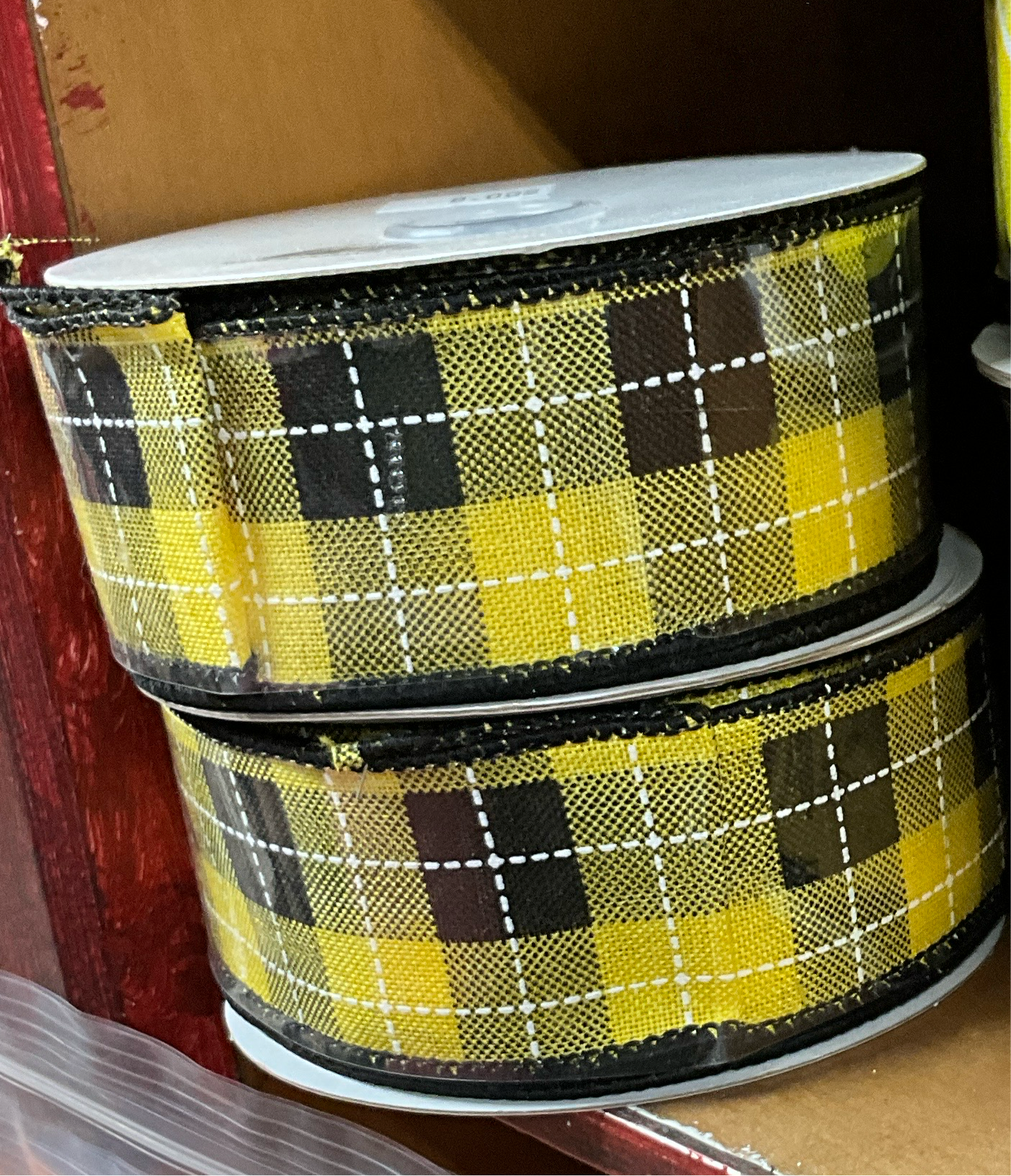 Printed Woven Check Wired Edge Ribbon - CancreekDesigns