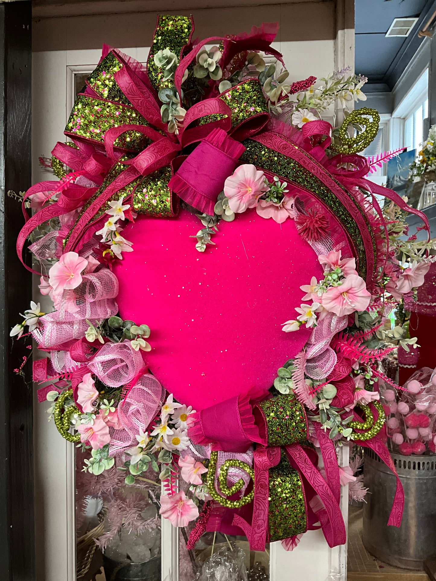 Pink/Green Valentine Wreath - CancreekDesigns