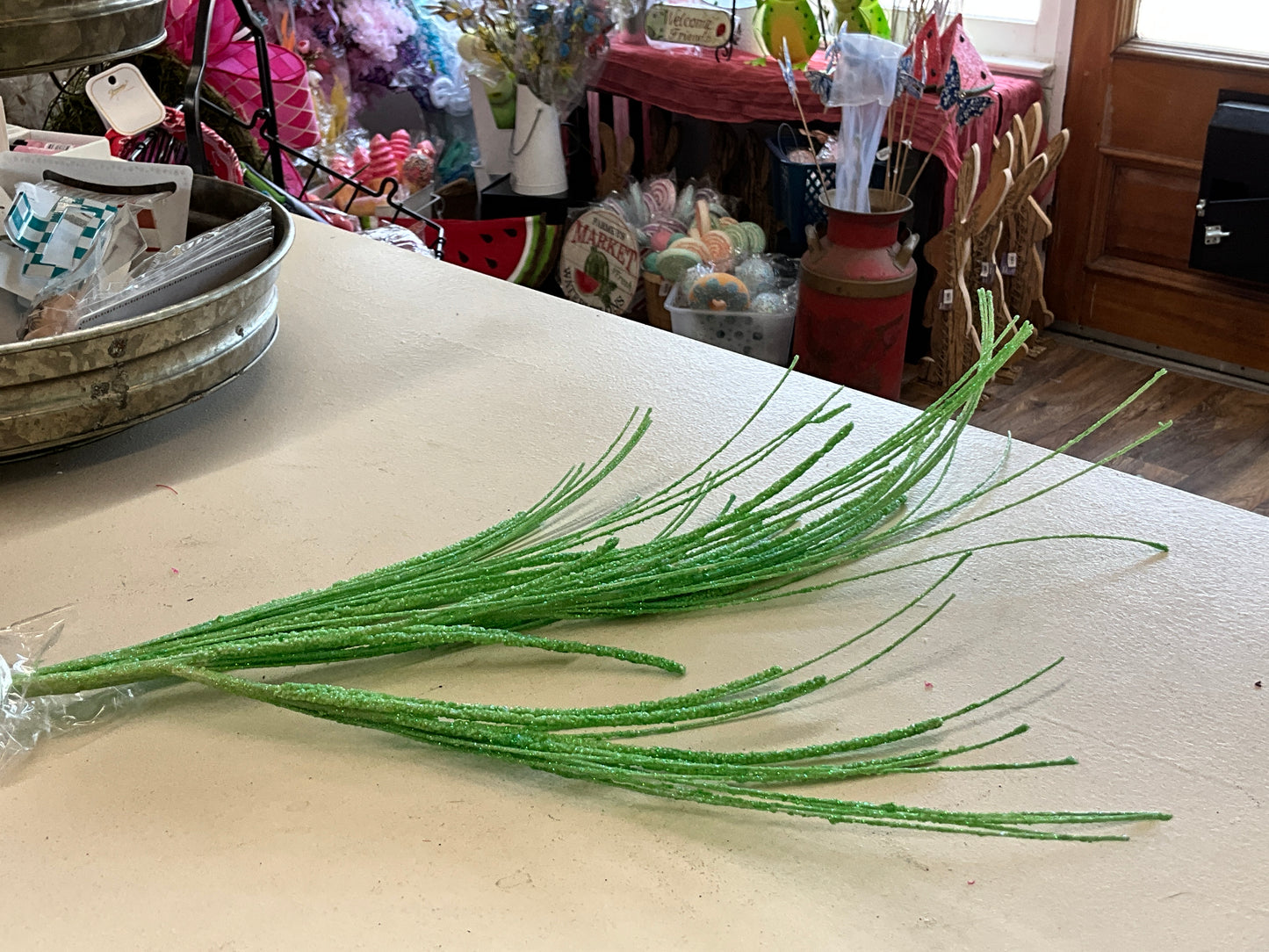 Glitter green grass pick