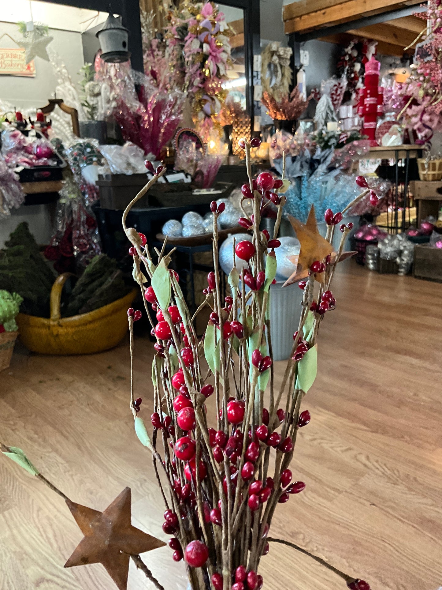 Red Berry Pick with Metal Stars - CancreekDesigns