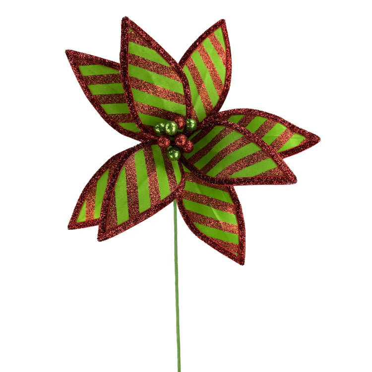 Stripe Poinsettia Stem: Red/Green, 23" - CancreekDesigns