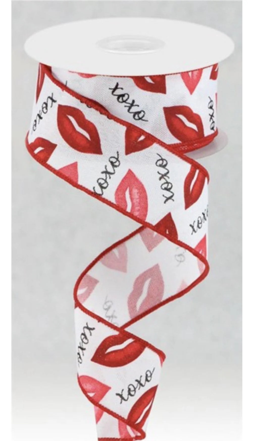 Valentine’s Day lips wired ribbon - 1.5”