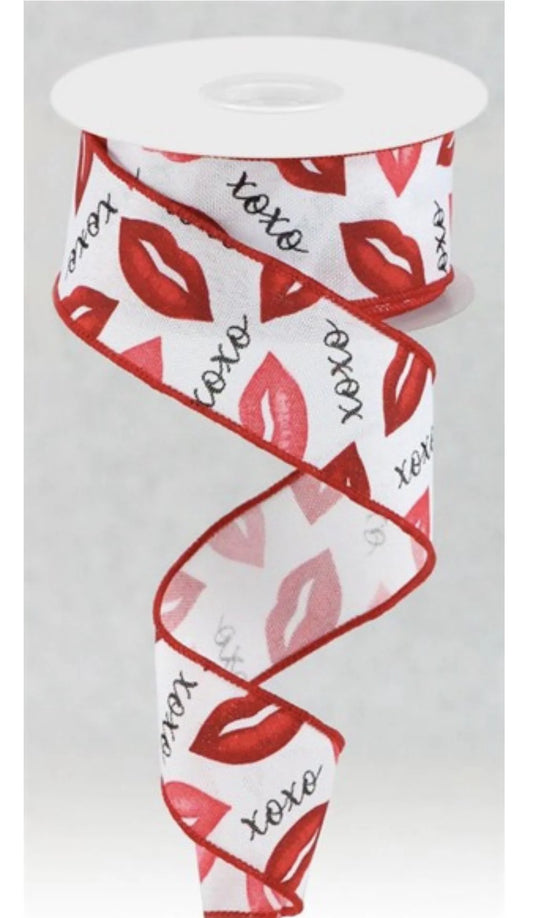 Valentine’s Day lips wired ribbon - 1.5” - CancreekDesigns