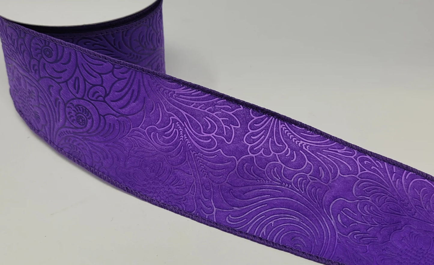 Wired Purple Floral Embossed Ribbon - CancreekDesigns