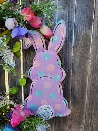 15" Metal Bunny Bottom: pastel colors - Wall Door Hanger Easter Sign