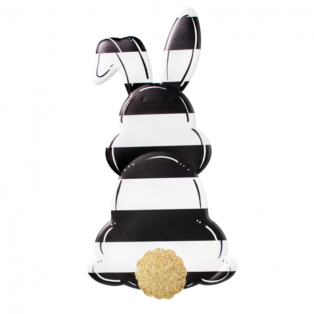 15" Metal Bunny Bottom: Black/White - Wall Door Hanger Easter Sign