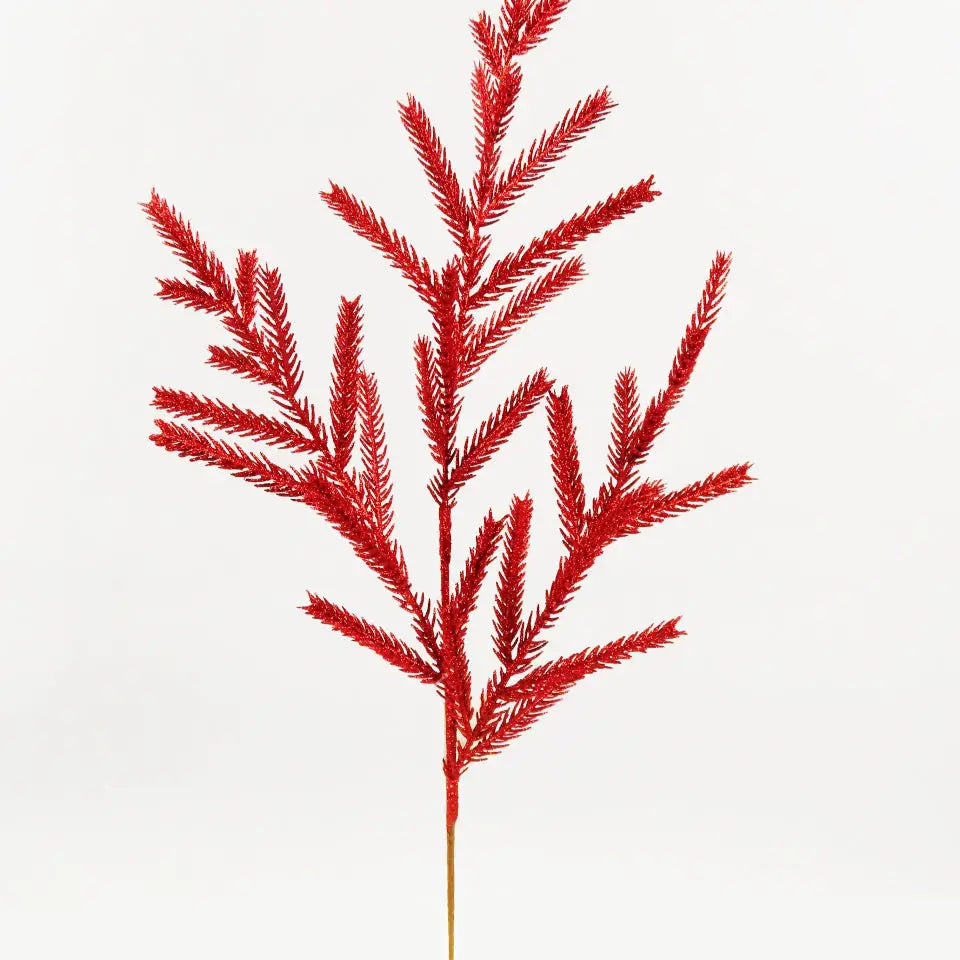 Christmas Glittered Pine Spray 22" Red