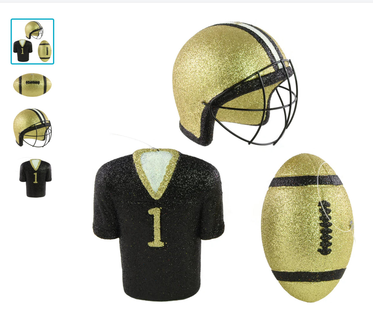 Glitter Football Ornament Assortment: Black & Gold ( Set of 3) - CancreekDesigns