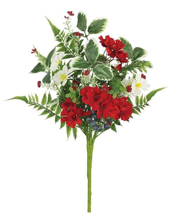 MIXED FLOWER & BLUEBERRY BUNDLE, 20", RED/CREAM