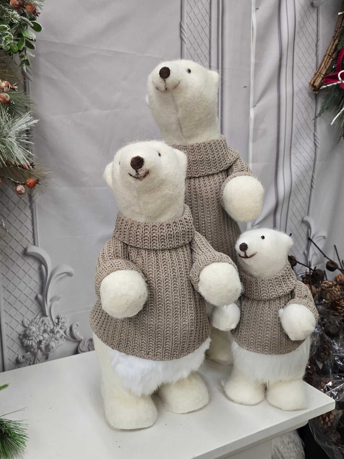 Set a 3 cream Fur polar bear in taupe Sweaters
