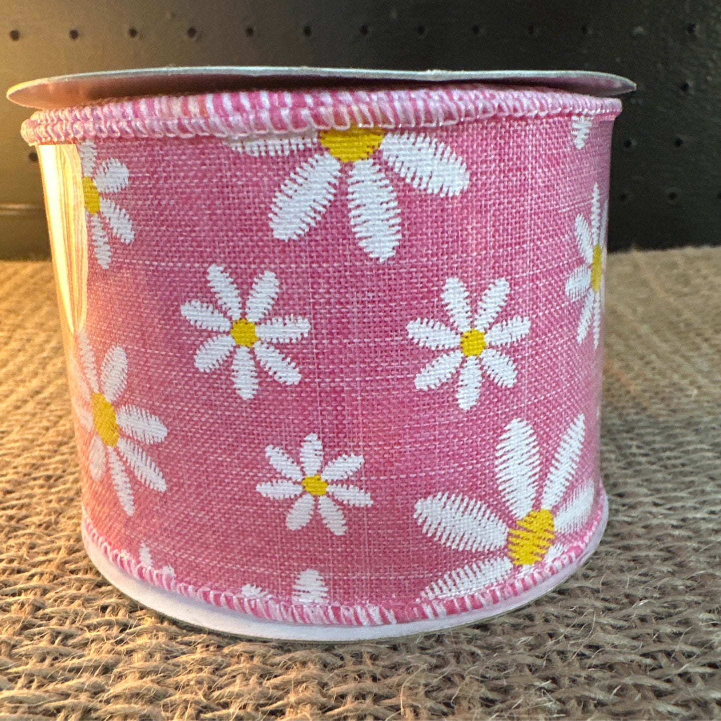 Pink w/ White Daisies 2.5" x 10 Yds - CancreekDesigns