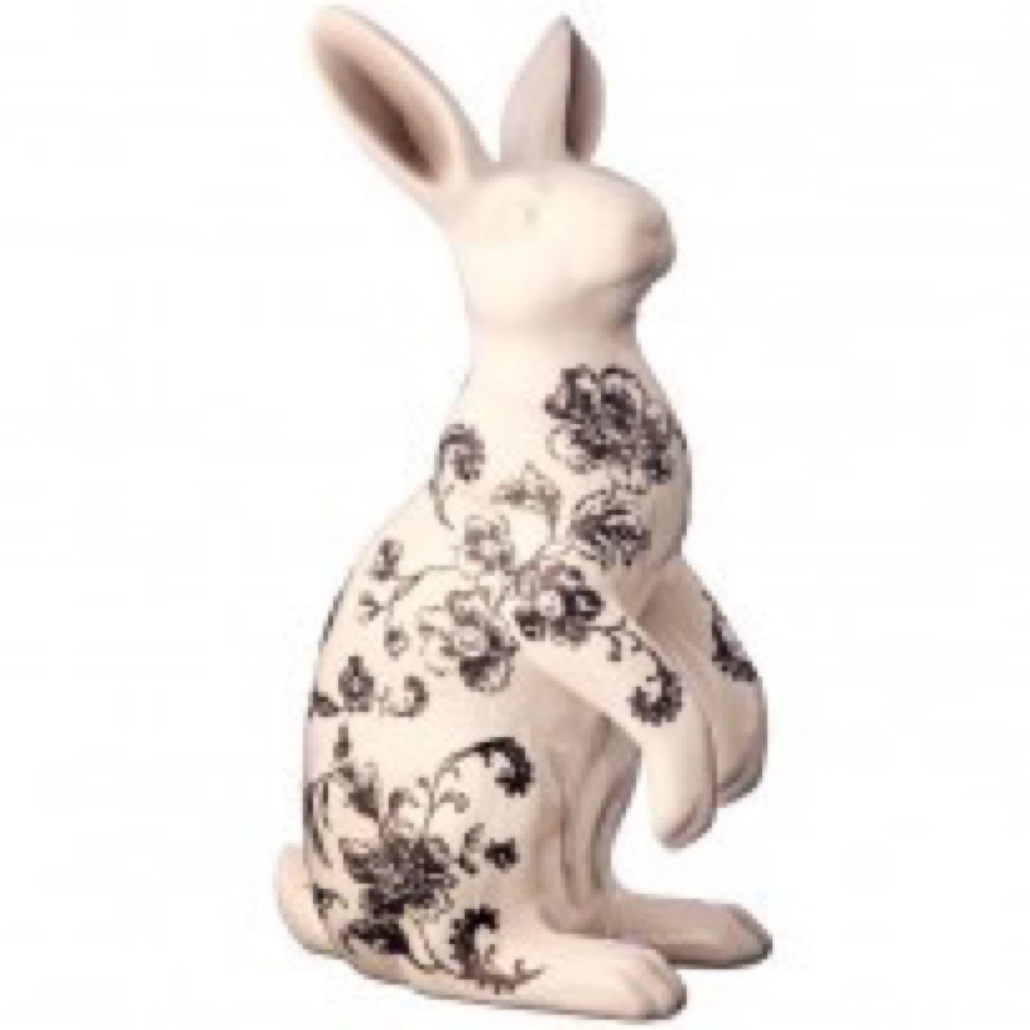 Ceramic toile bunny, ivory/black, 10.25” - CancreekDesigns