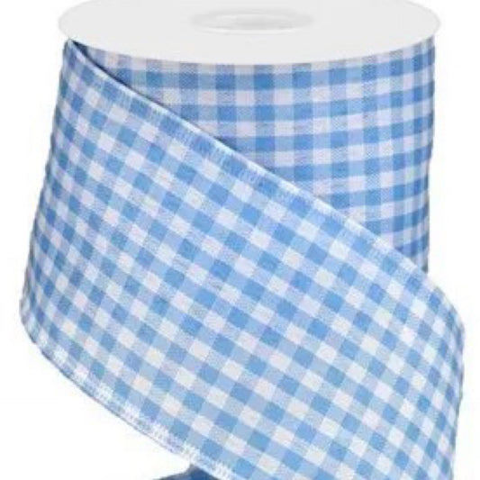 2.5"X10yd Gingham Check Lt Blue/White - CancreekDesigns