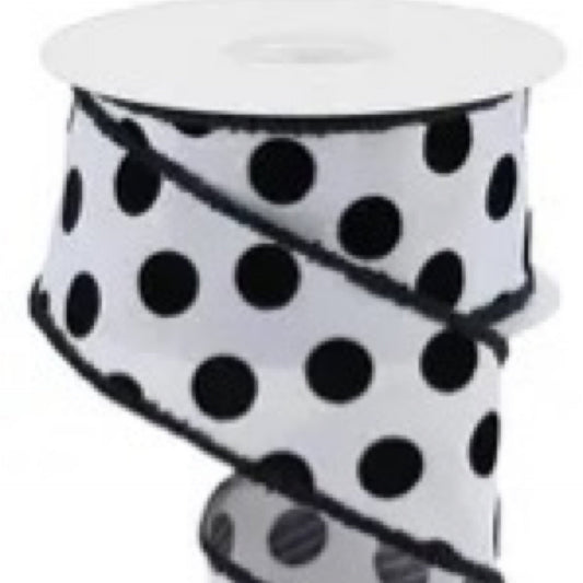 2.5"X10yd Velvet Polka Dots/Drift Color: Light Grey/Black - CancreekDesigns