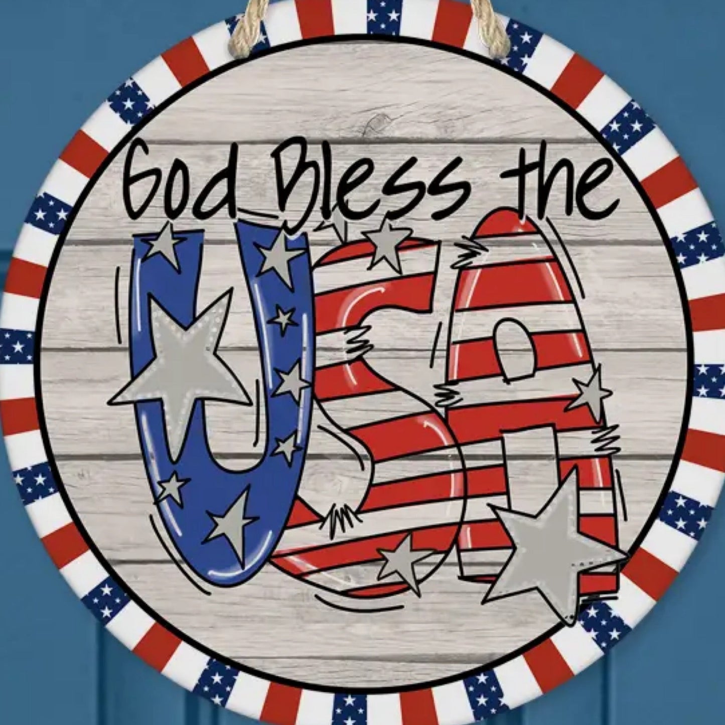 Patriotic Home Decor God Bless the USA Wall Sign Door Hanger - CancreekDesigns