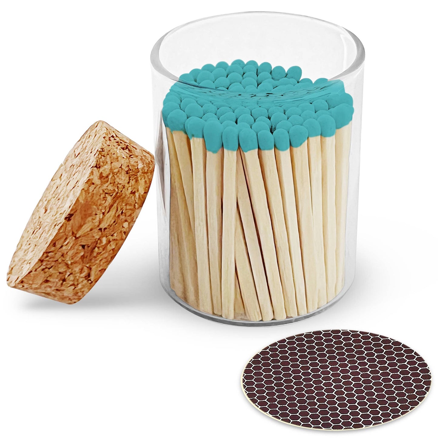 Thankful Greetings - 2" Matches in Cork Top Jar - Colors of Your Choice: Aqua Blue - CancreekDesigns