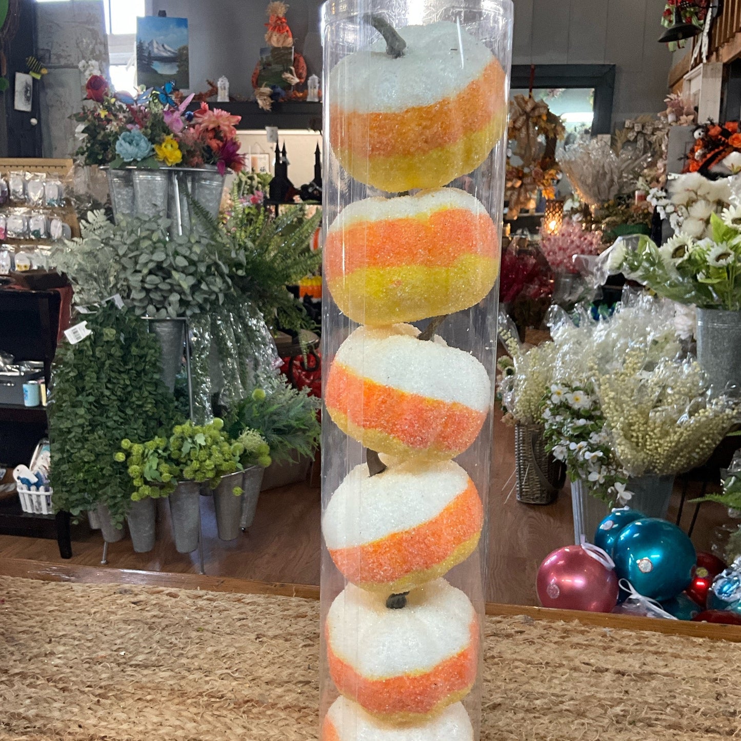 Canister of Orange and White Pumpkins - CancreekDesigns