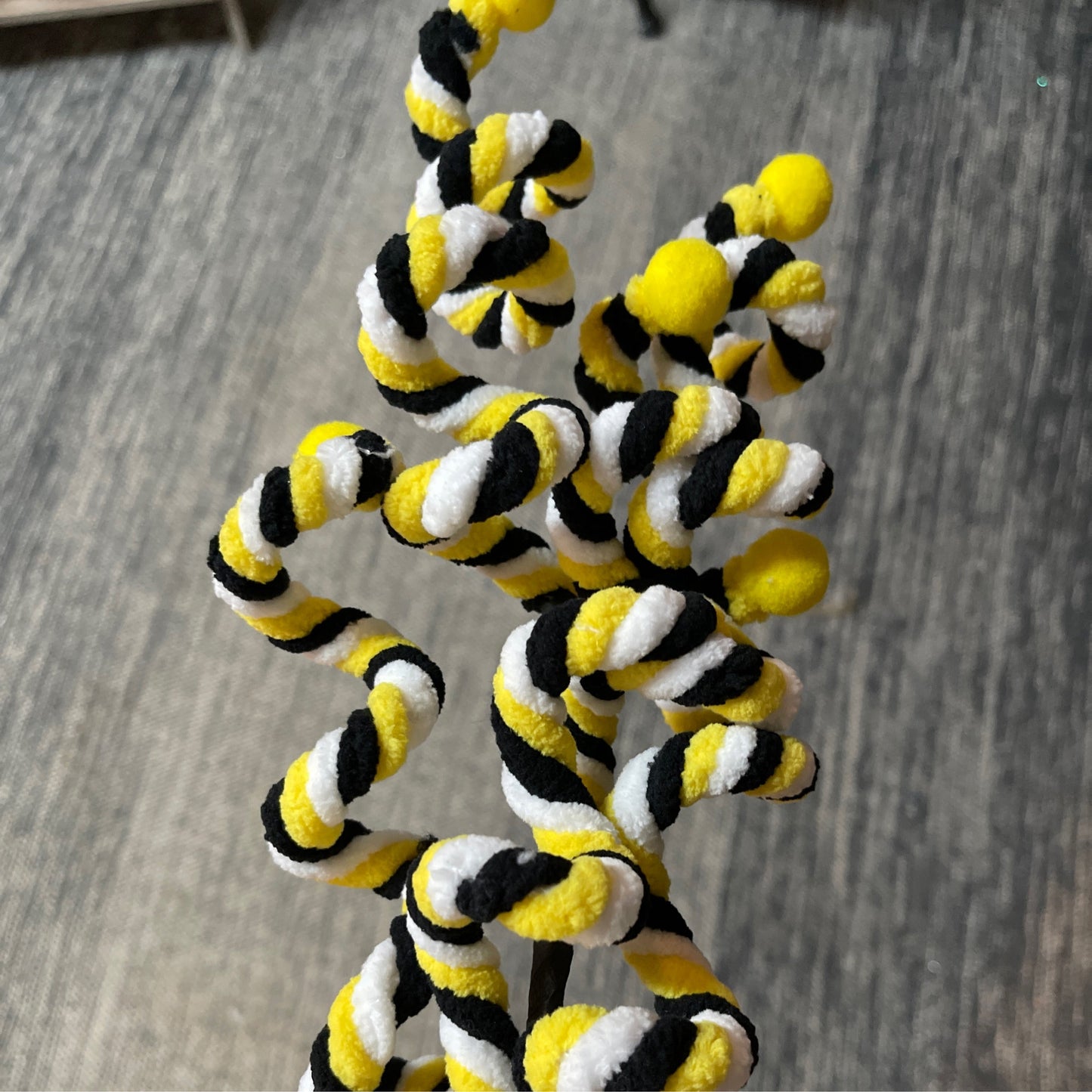 Yellow black chenille curly spray - CancreekDesigns