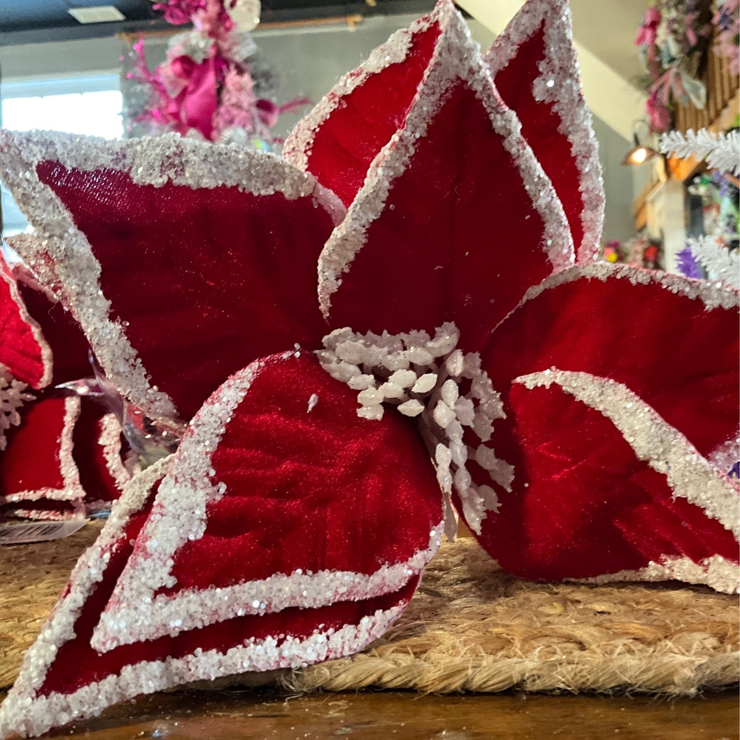 22 inch velvet poinsettia stem - CancreekDesigns