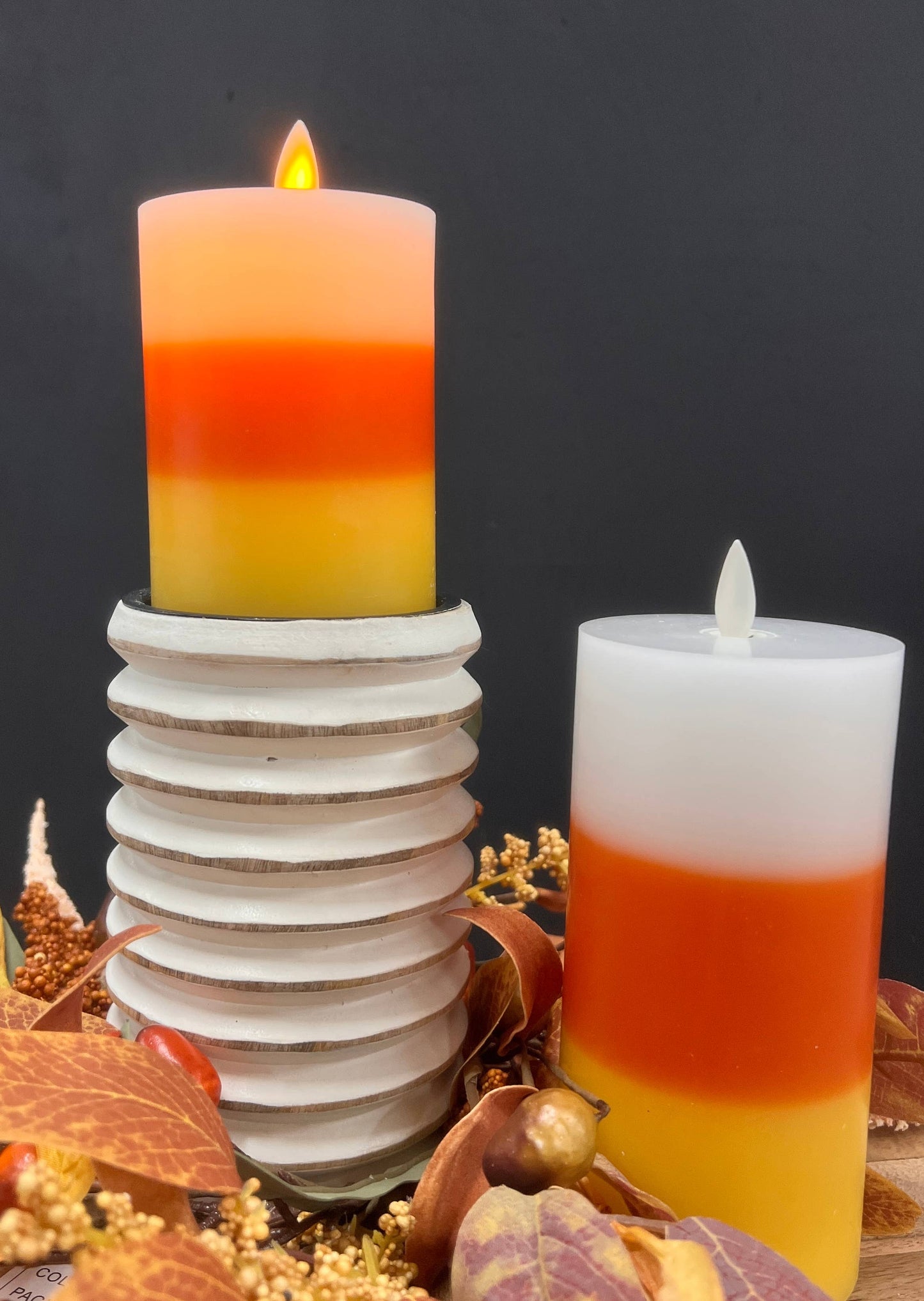 Wholesale Home Decor - Candy Corn Moving Flame LED Candle 3x4in - CancreekDesigns