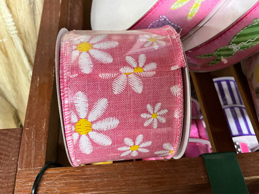 Pink Daisy Print Ribbon