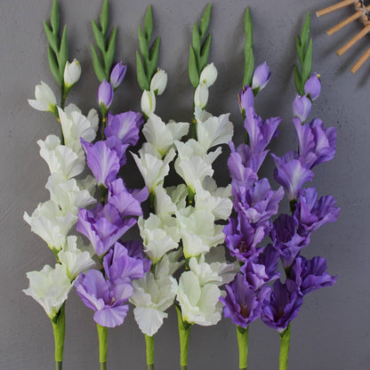 Real touch gladiolu flower purple white gladiolus long stem: White
