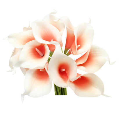 Pack of 10-Peach Coral Brown real touch 14inch calla lilies: Tangerine