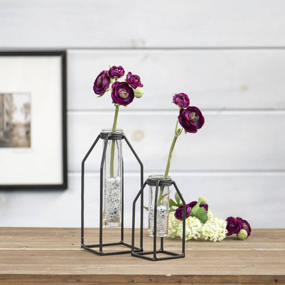 Set of Two Glass/Metal Vases