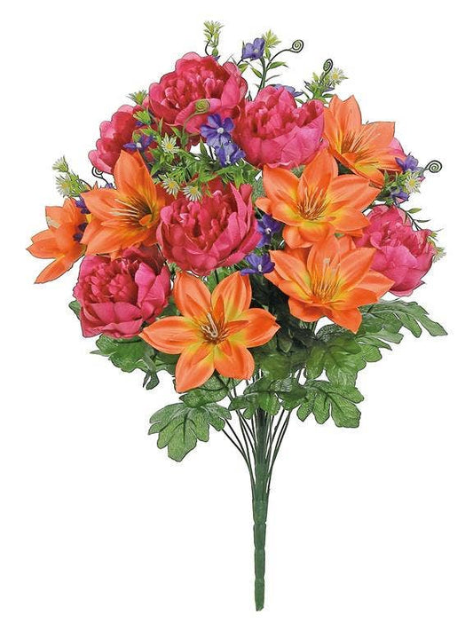PEONY, CLEMATIS, DAISY BUSH X 21, 24", FUCHSIA/CORAL/BLUE