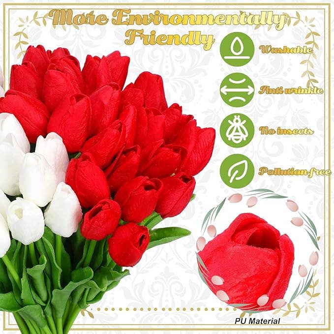 Real Touch Artificial Tulip Flower (Red & White)