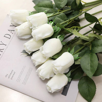 17" Ultra-Realistic Faux Rose Stem-Moisturized Coating: Natural White