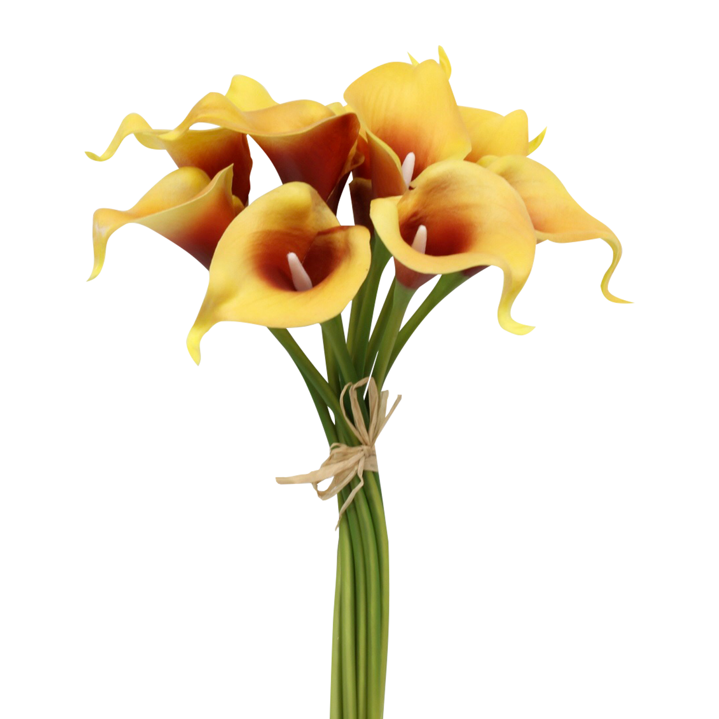 Pack of 10-Peach Coral Brown real touch 14inch calla lilies: Tangerine