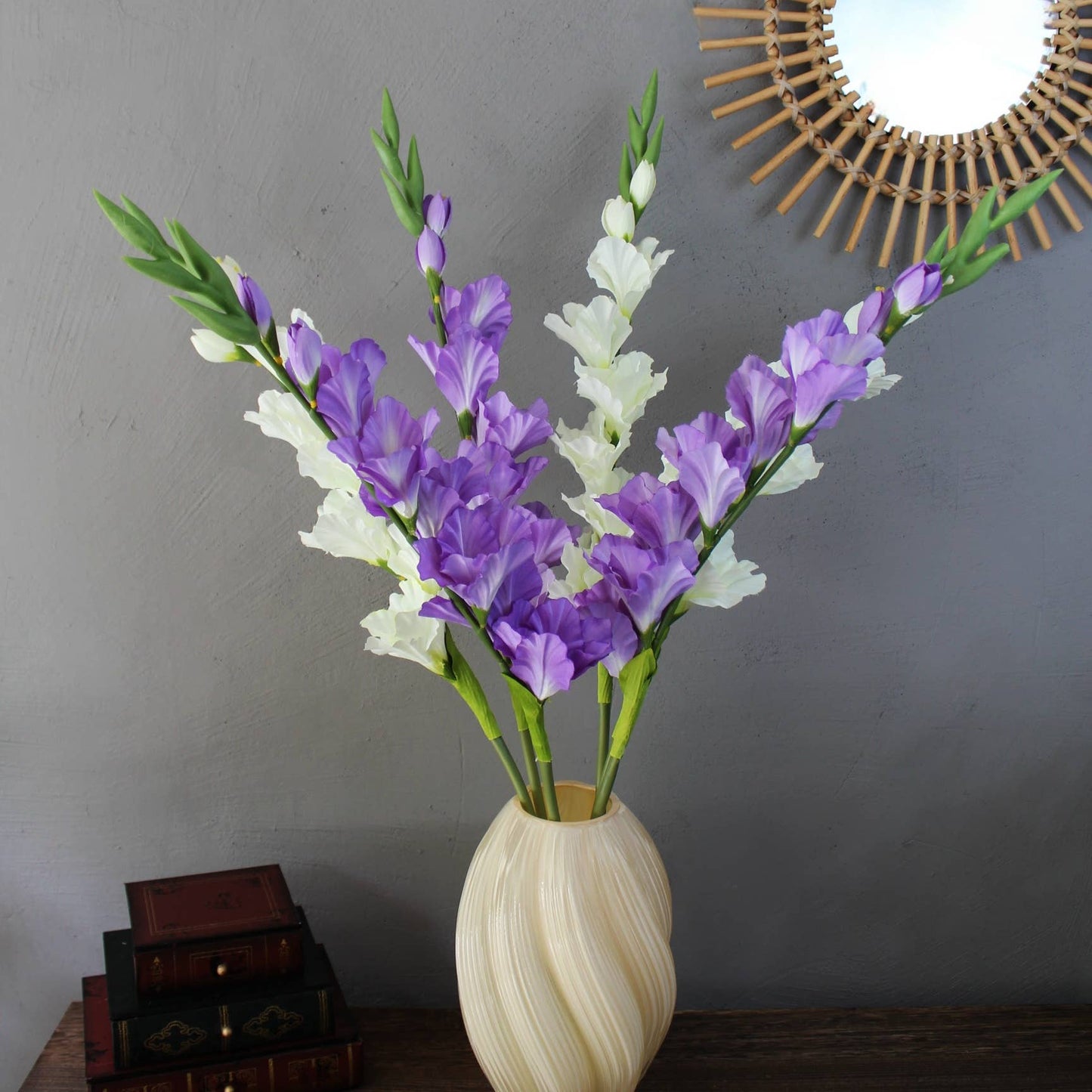 Real touch gladiolu flower purple white gladiolus long stem: White