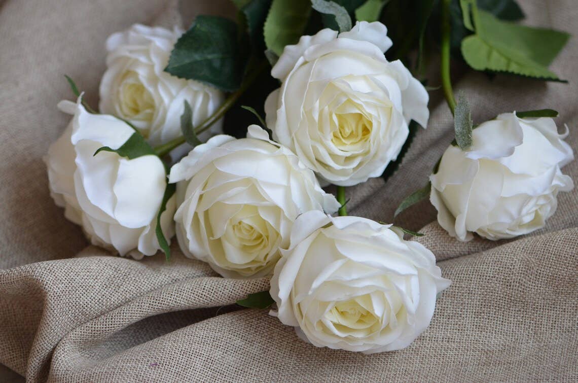 17"-Ultra Realist Real touch Cabbage Rose-Artificial : Off-White