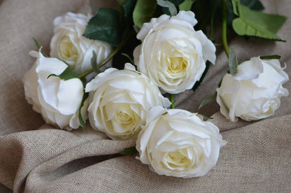 17"-Ultra Realist Real touch Cabbage Rose-Artificial : Off-White