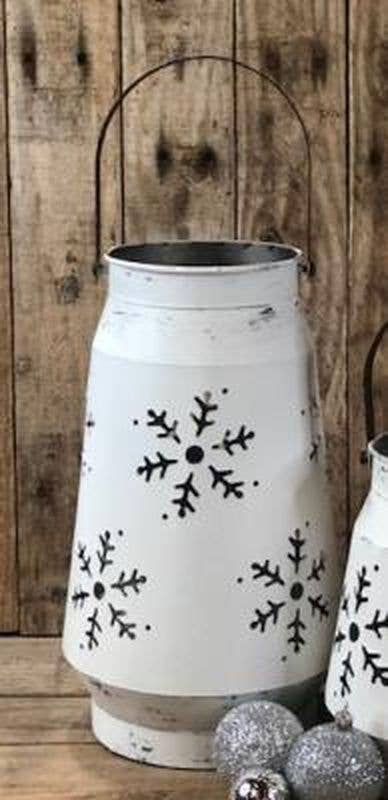 White Distressed Snowflake Laser Cut Lantern Large