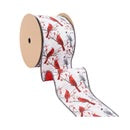 4" Wired Velvet | White and Red Cardinals with Red Backing | 10 Yard Roll