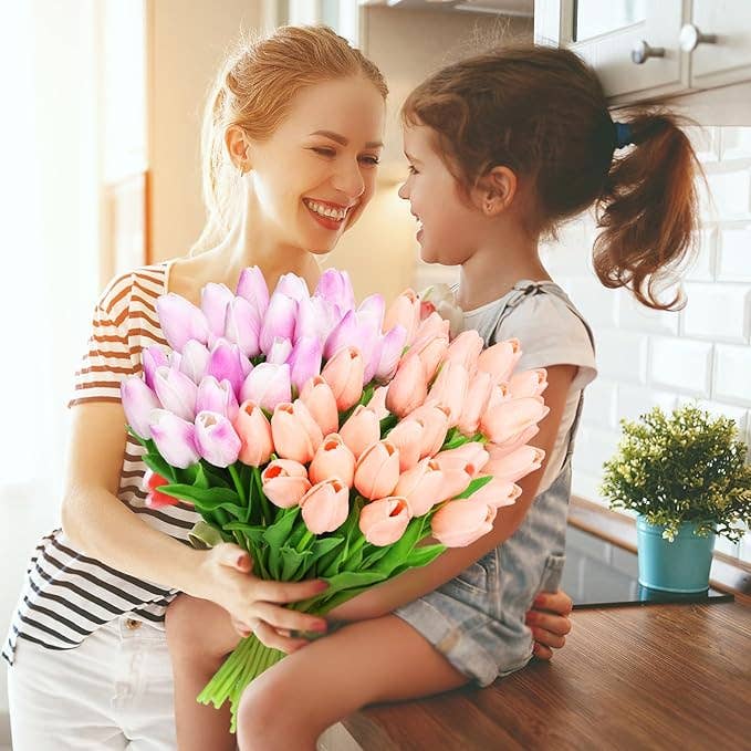 Real Touch Artificial Tulip Flower (Purple & Pink)
