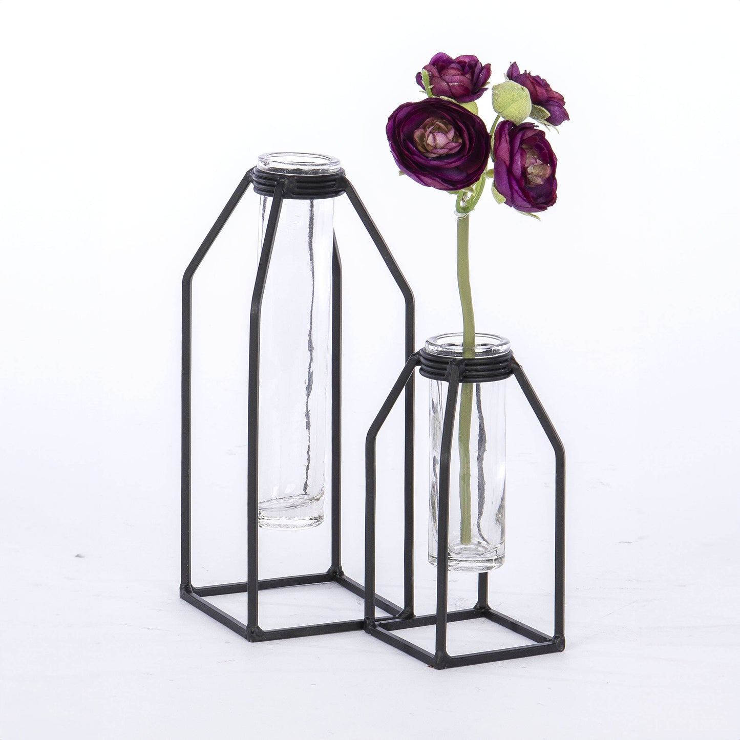 Set of Two Glass/Metal Vases