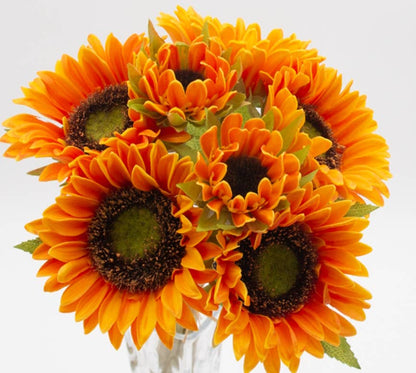 Pack of 7Stems-Rustic antique -Real Touch Sunflower Bouquet: Fall Orange